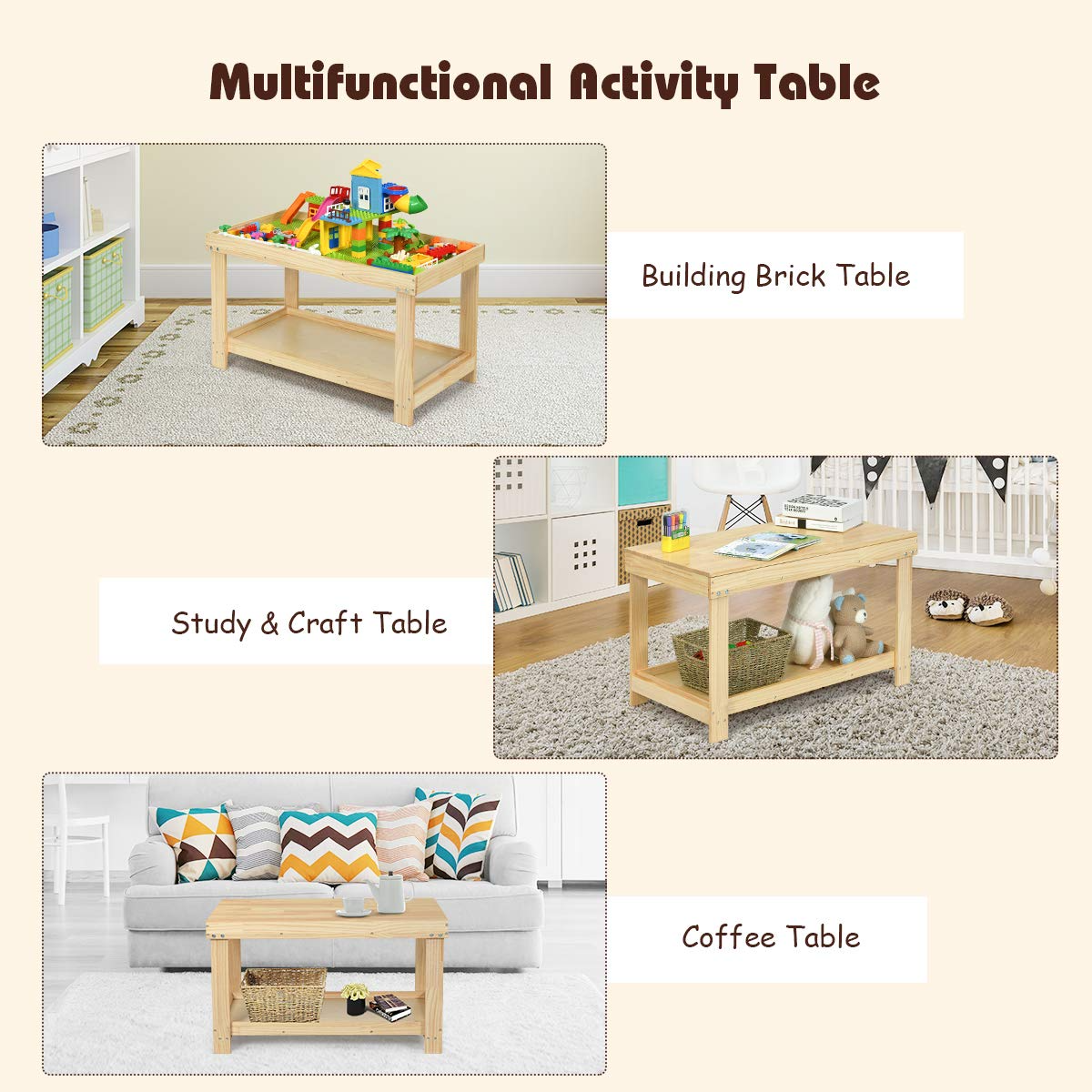 Costzon 2 in 1 Kids Activity Table w/Storage, Building Block Table w/Board for Bricks Crafts Arts Draw