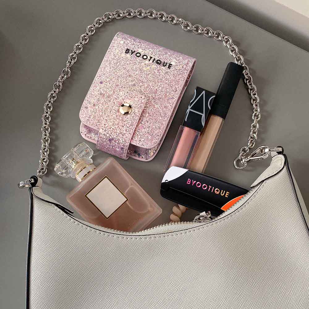 TheLAShop Glitter Lipstick Bag with Mirror for Double Lipsticks & s