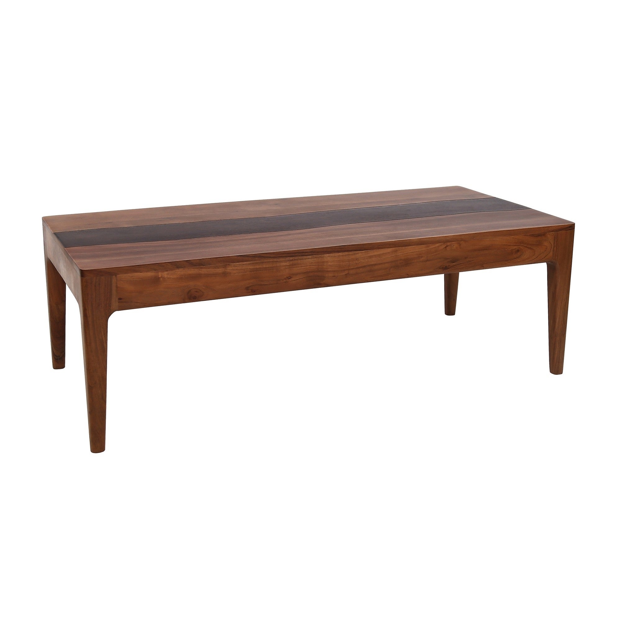 52 Inch Modern Coffee Table， Acacia Wood with Classic Block Legs， Brown