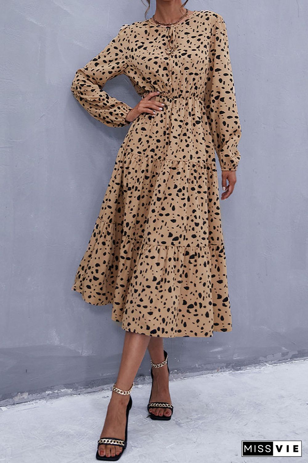 Leopard Print Long Sleeve Dress Wholesale