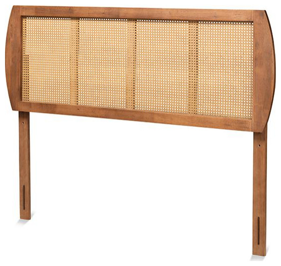 Harris Mid Century Modern Ash Walnut Finished Wood and Synthetic Rattan   Tropical   Headboards   by BisonOffice  Houzz