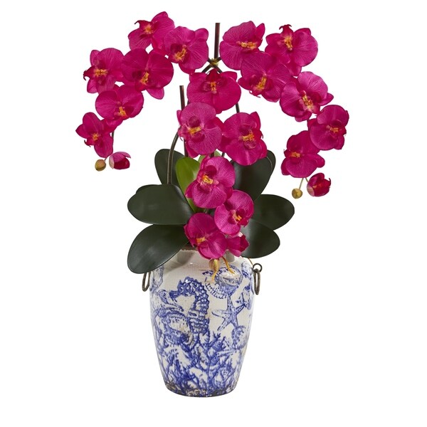 24 Phalaenopsis Orchid Artificial Arrangement in Weathered Ocean Vase