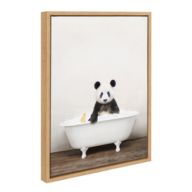 X 24 quot Sylvie Panda Waving In Rustic Bath Frame Canvas By Amy Peterson Natural Kate amp Laurel All Things Decor