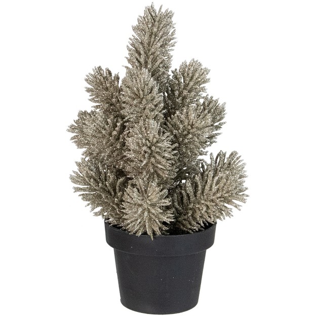 Northlight 8 5 Potted Champagne Metallic Glitter Artificial Pine Christmas Tree Unlit