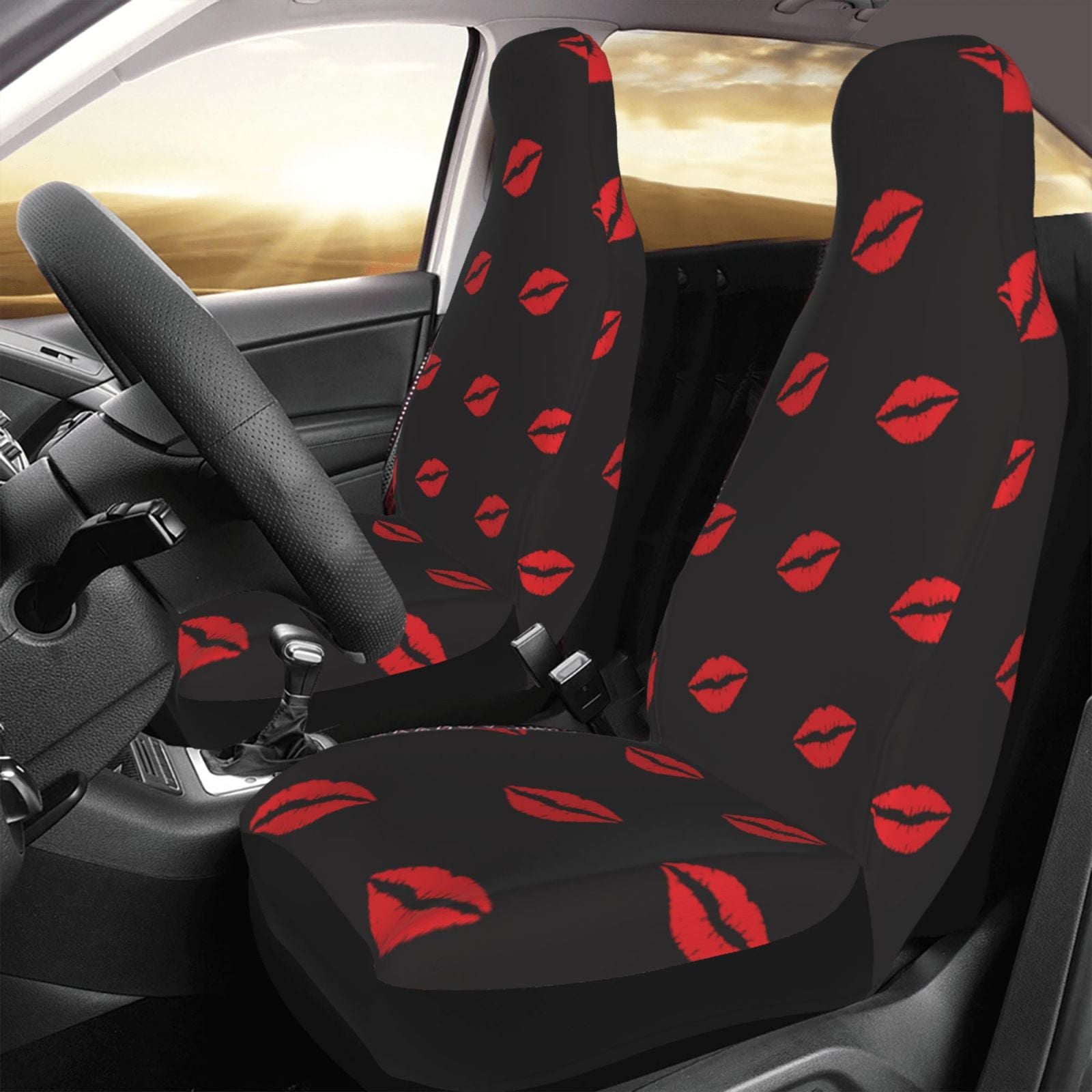 TEQUAN Front Seat Covers， Romance Love Kiss Backdrop Pattern 2 Piece Car Seat Cover Fit Most Car SUV Truck Van