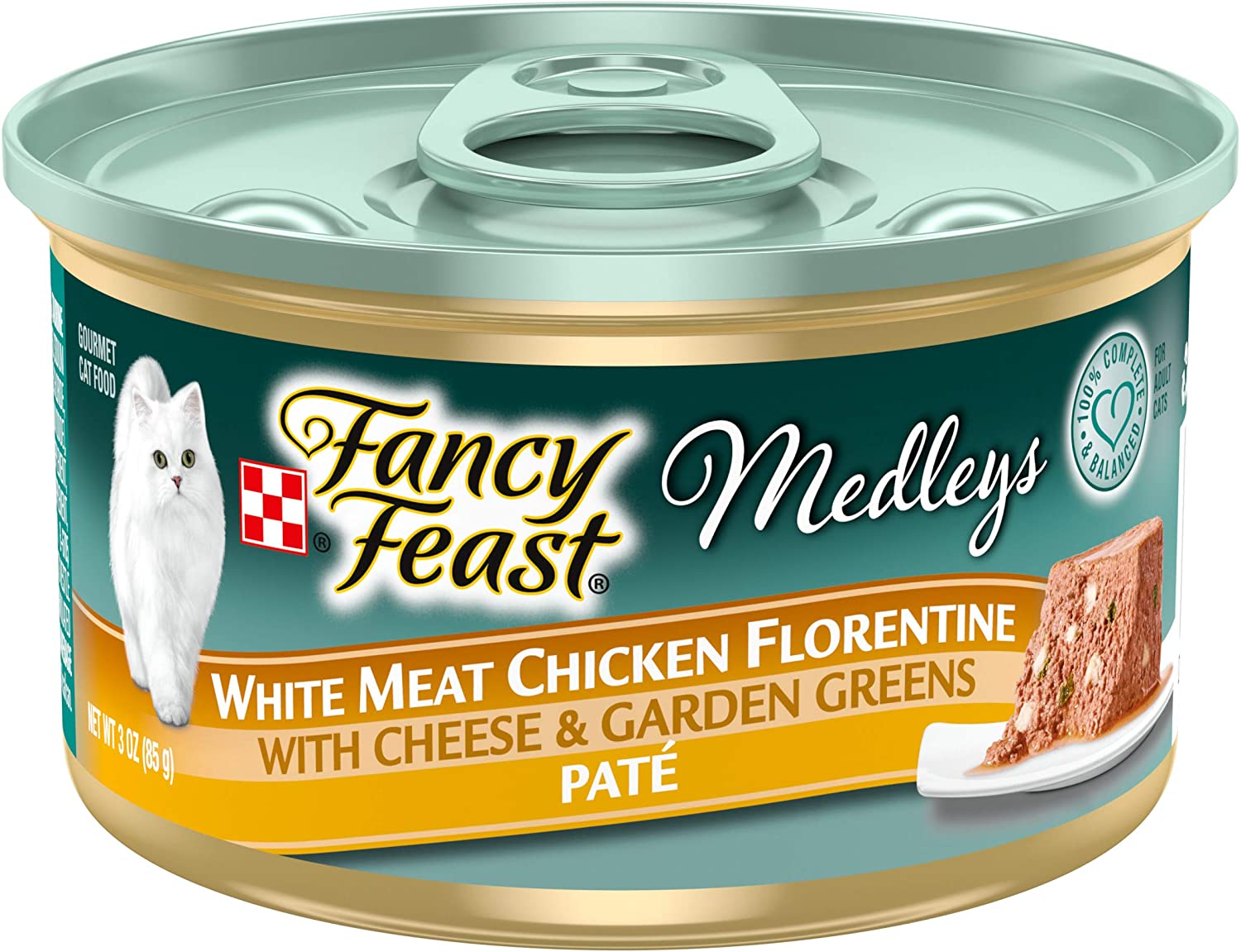 Purina Fancy Feast Pate Wet Cat Food， Medleys White Meat Chicken Florentine With Cheese and Garden Greens - (24) 3 oz. Cans