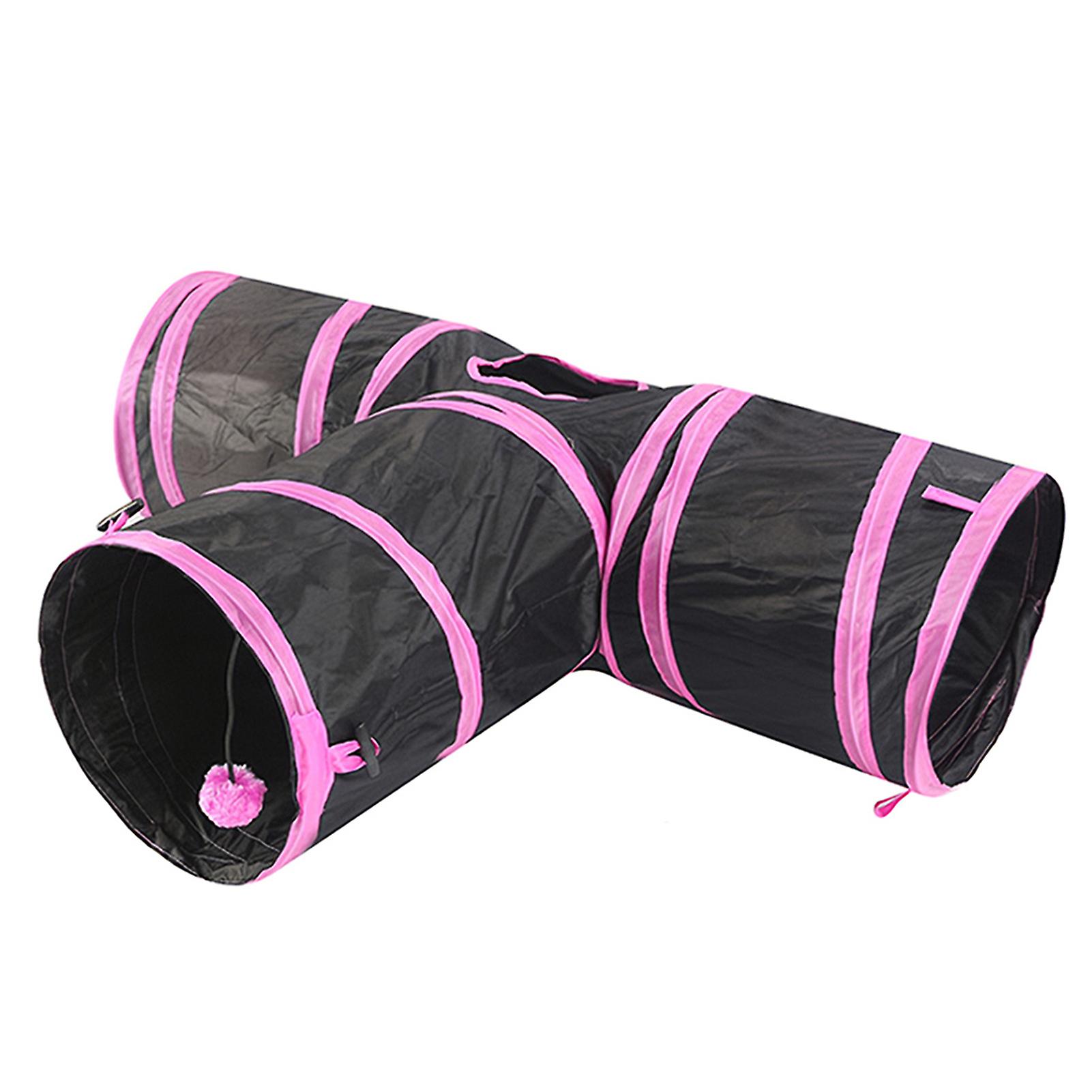 Cat Tunnel 3 Way Pet Play Tunnel Collapsible Tunnel Toy For Cats Dogs Rabbits Pets Pink