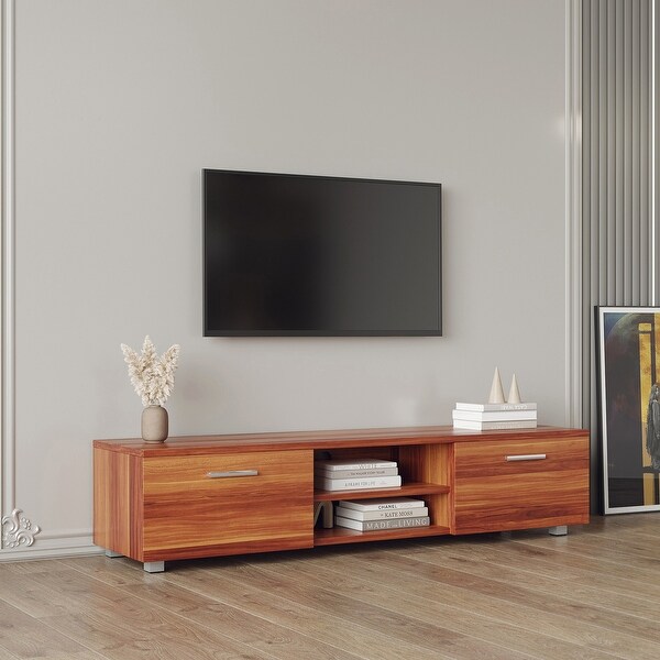 TV Stand Media Console Entertainment Center Table， 2 Storage Cabinet with Open Shelves for 70