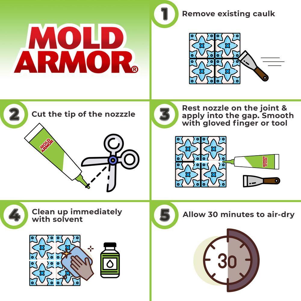 Mold Armor 5.5 oz. White Mold Free Silicone Kitchen and Bath Caulk and Sealant FG573