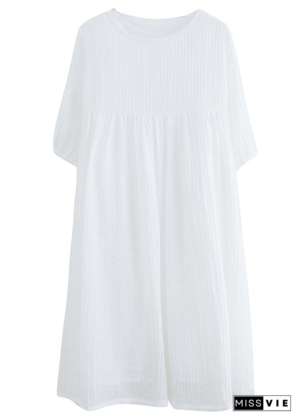 French White O-Neck Patchwork Maxi Dress Short Sleeve