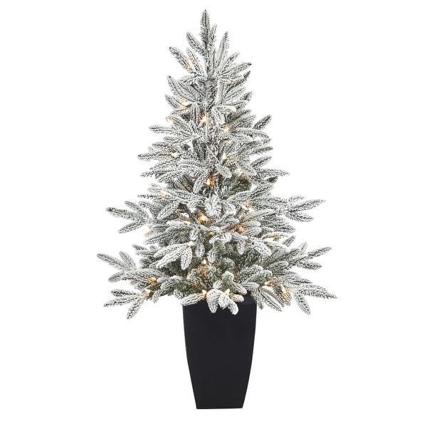 3.5' Flocked Artificial Christmas Tree with 50 Lights in Planter