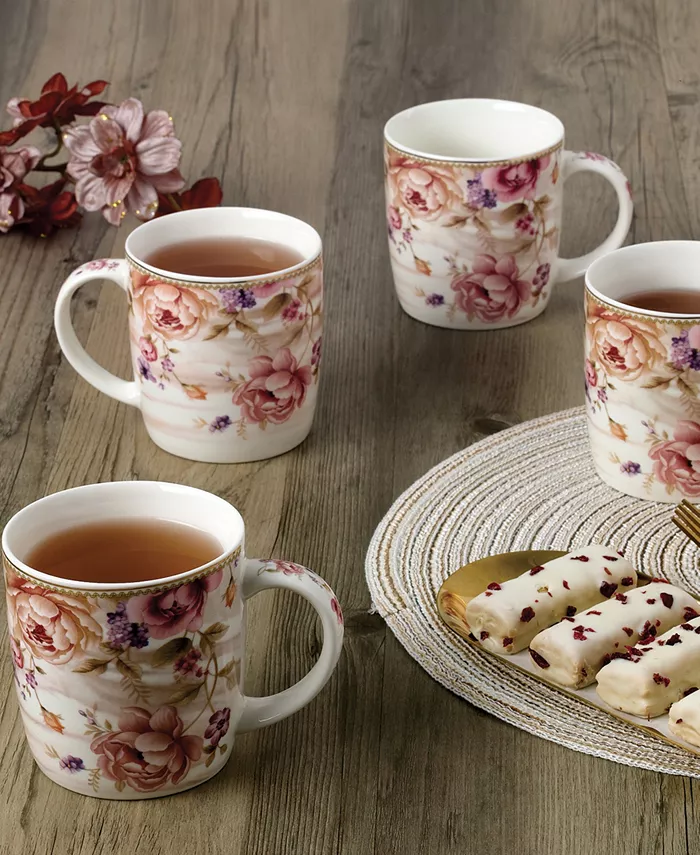 Lorren Home Trends Mugs by Floral Set of 4