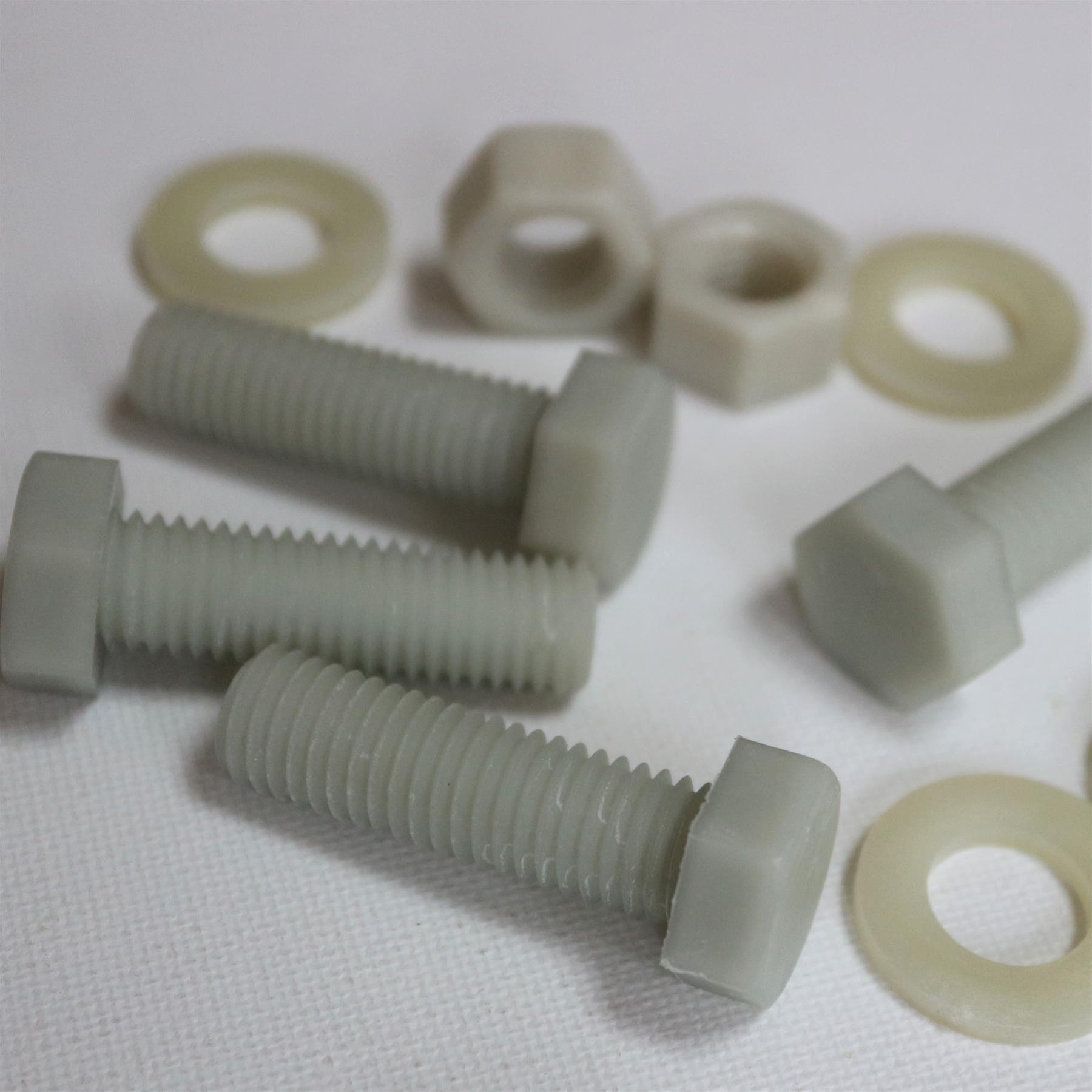 10x Glass Filled， Reinforced Super Nylon， Hex Head， M12 x 40mm， Plastic Bolts， Nuts and Washers