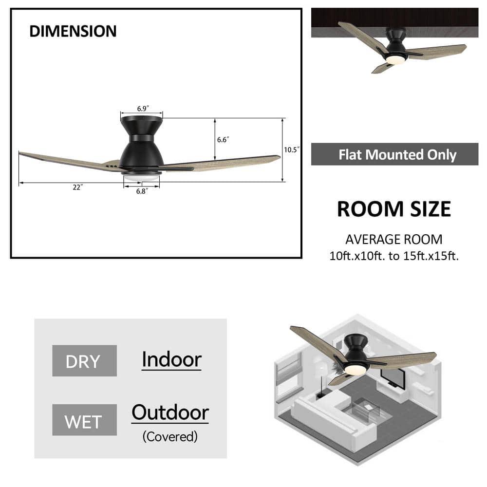 CARRO Tilbury 44 in Integrated LED IndoorOutdoor Black Smart Ceiling Fan with Light and Remote Works with AlexaGoogle Home