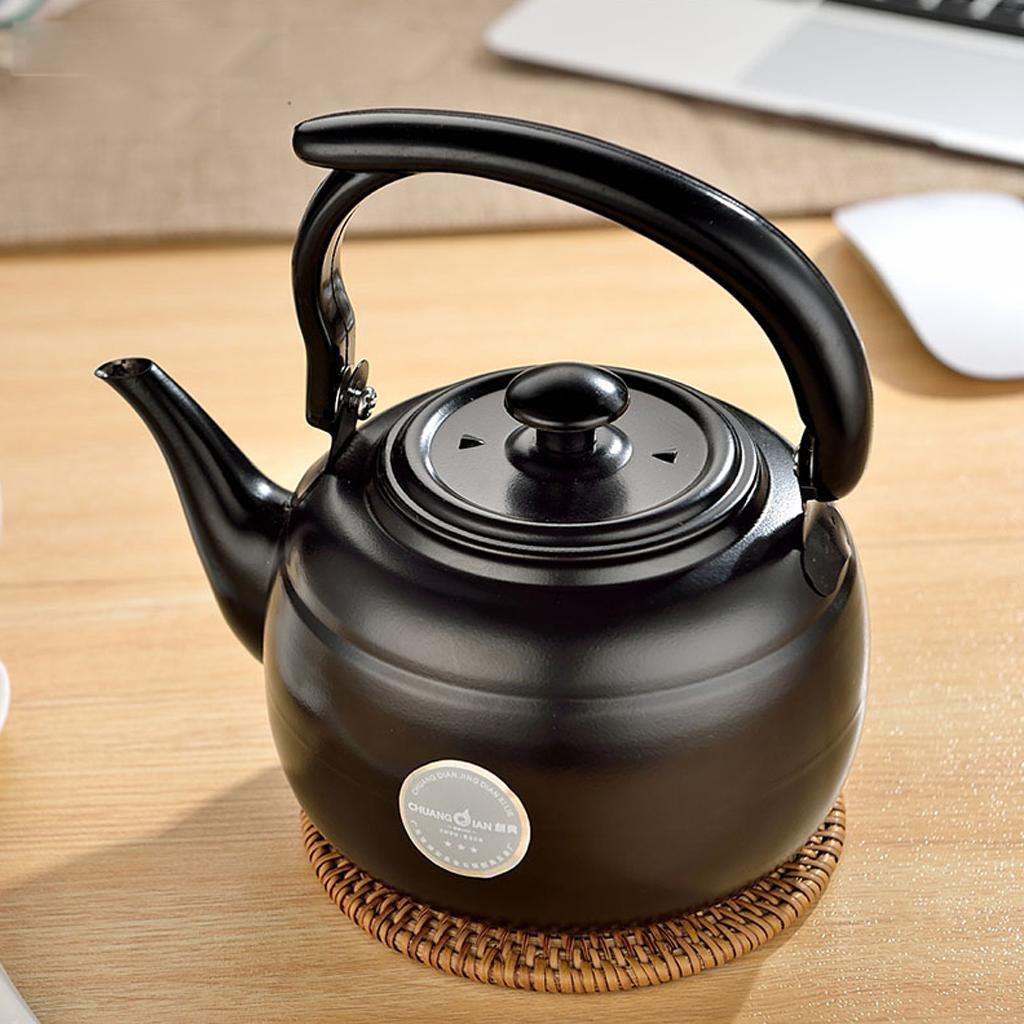 Teapot Kettle Stainless Steel 1L Tea Boiler Water Kitchen Black