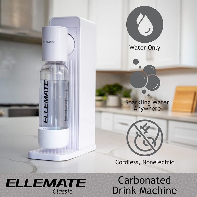 Ellemate Classic Carbonated Drink Maker， Seltzer Water with One-Push Fizz Technology， Cordless Carbonation for Bubbly Water