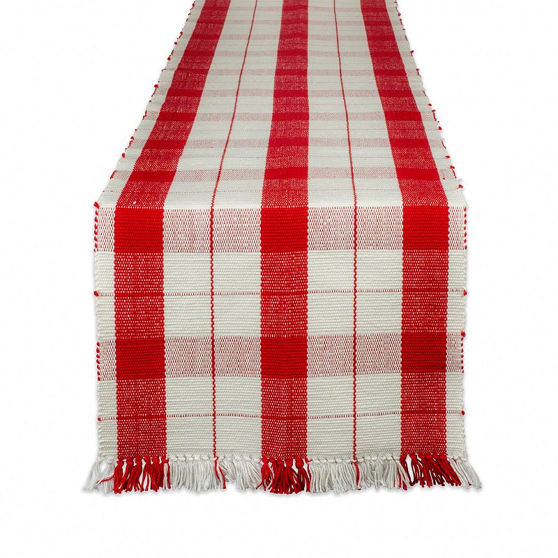 72 Red and White Plaid Rectangular Table Runner with Fringes