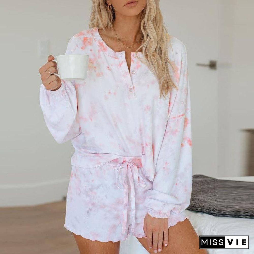 Aesthetic Pastel Tie Dye Knit Pullover Top And Scalloped Ruffle Knit Shorts Sets