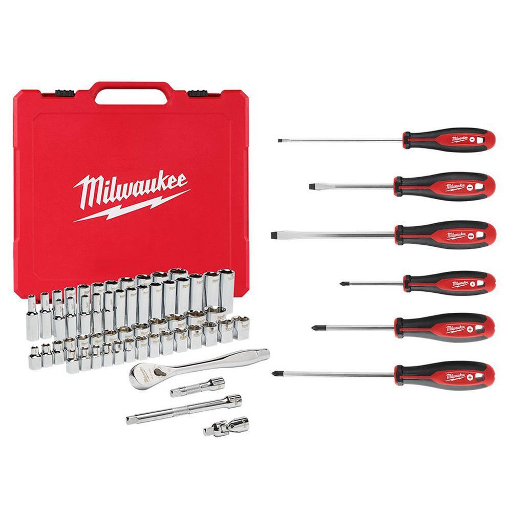 MW 38 in. Drive SAEMetric Ratchet and Socket Mechanics Tool Set (56 piece)  Screwdriver Set (6 piece) 48-22-9008-48-22-2706