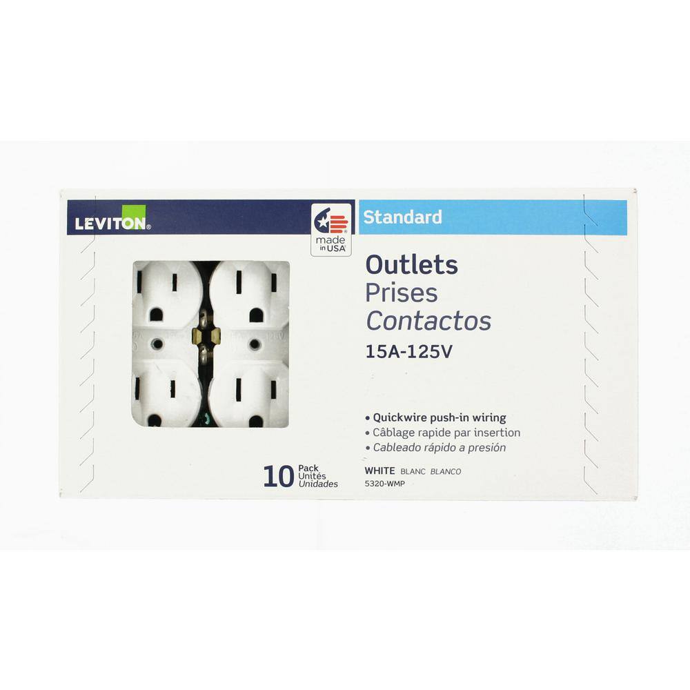 Leviton 15 Amp Residential Grade Grounding Duplex Outlet White (10-Pack) M24-05320-WMP