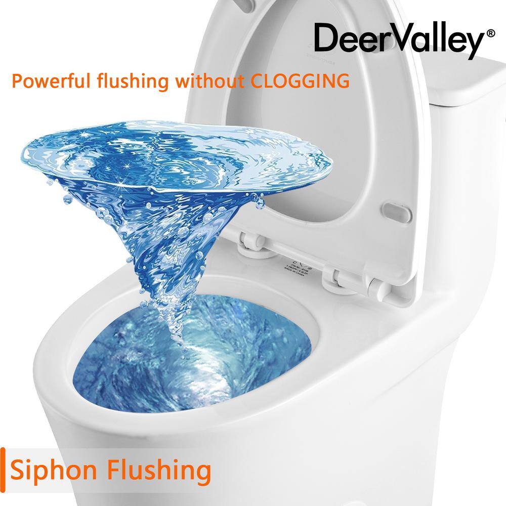 DEERVALLEY DeerValley Symmetry 12 in. Rough in Size 1-Piece 1.28 GPF Single Flush Elongated Toilet in White Seat Included DV-1F52807