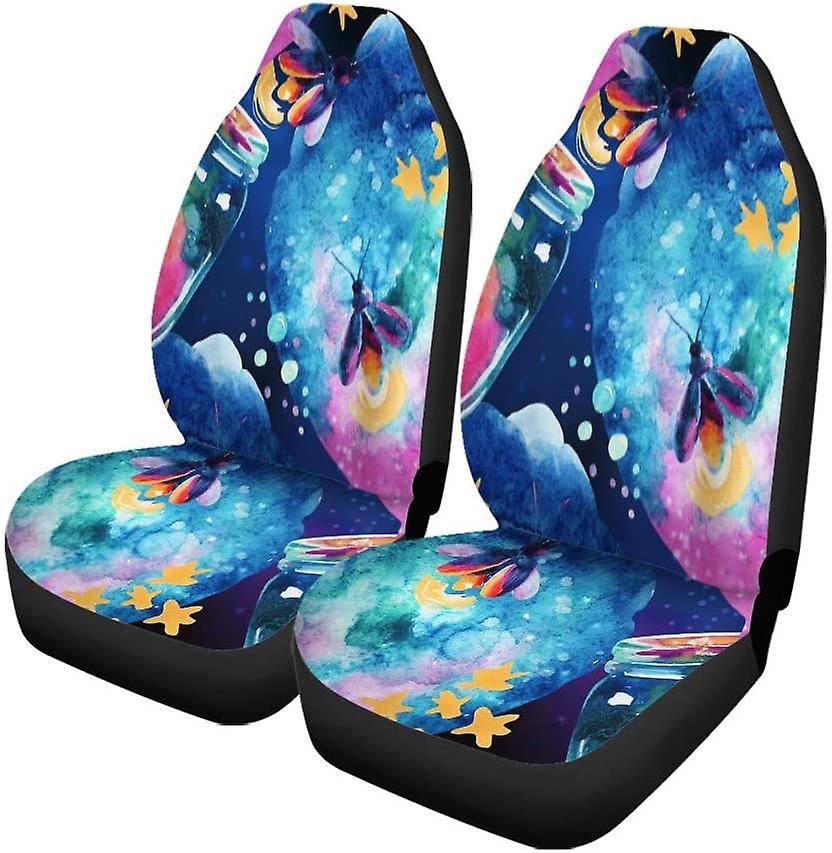 Set Of 2 Car Seat Covers Abstract Fairy Tale Magic Bottle And Firefly Watercolor Lantern Universal Auto Front Seats Protector Fits