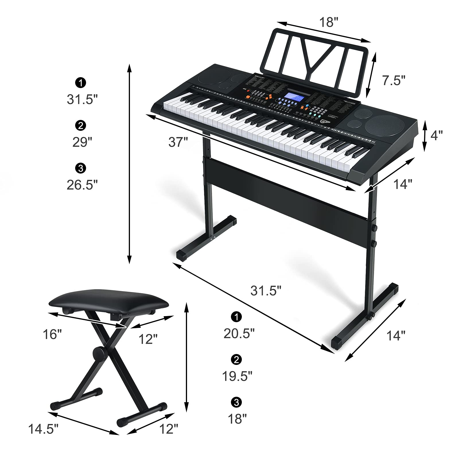 Costzon 61-Key Electronic Keyboard Piano Set w/Full Size Lighted Keys, Headphones, Microphones