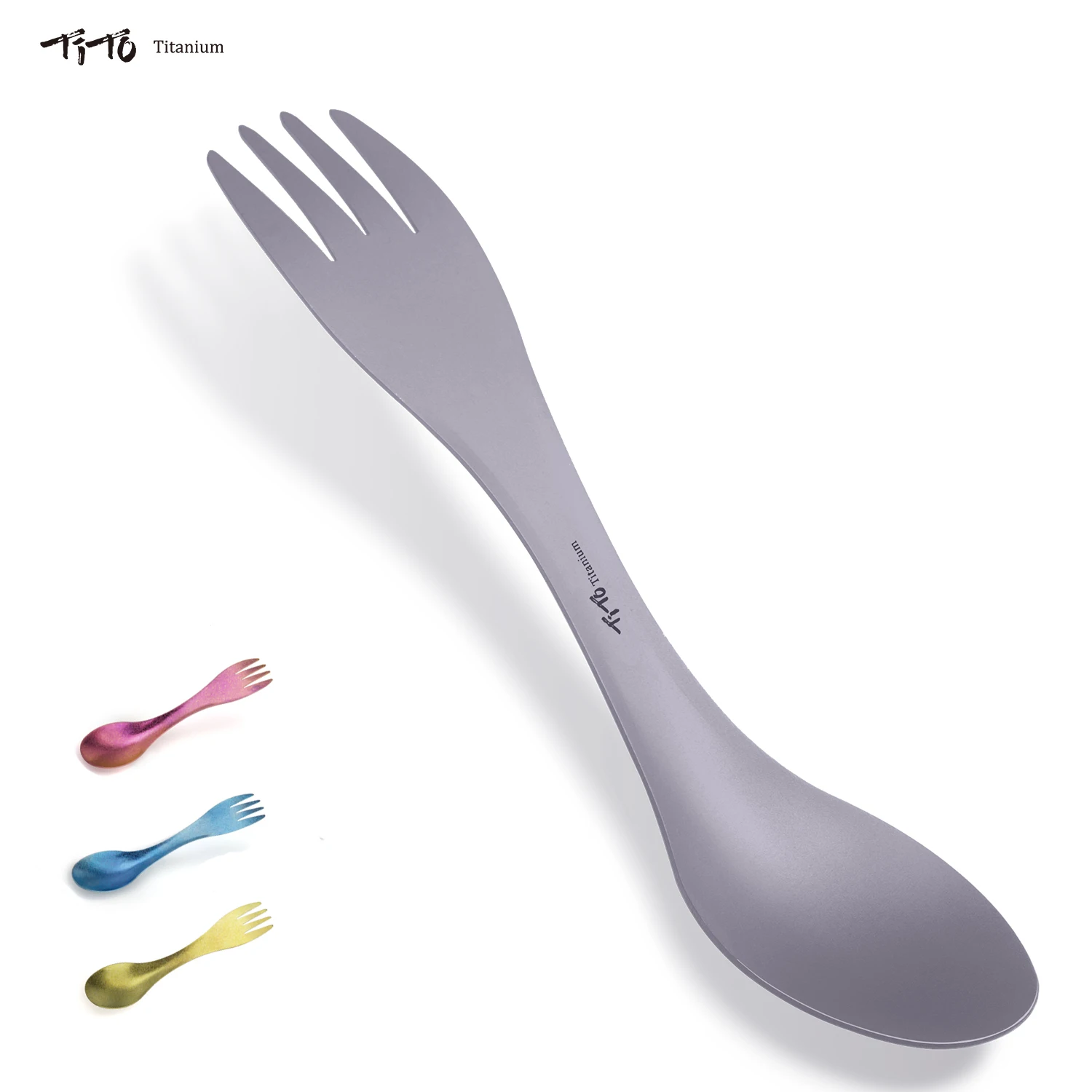 TiTo Titanium Ultralight 2 in 1 Spork Customized Camping Titanium Spork Hiking Travel Cutlery