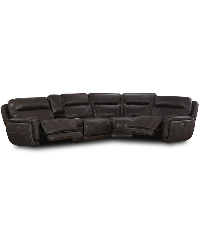 Furniture CLOSEOUT! Summerbridge 5-Pc. Leather Sectional Sofa with 2 Power Reclining Chairs Power Headrests and Console with USB Power Outlet