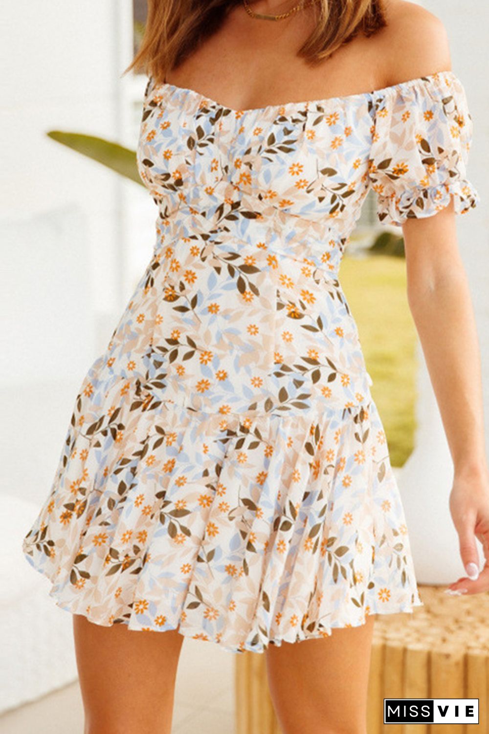 Fashion Elegant Floral Flounce Fold Strapless A Line Dresses