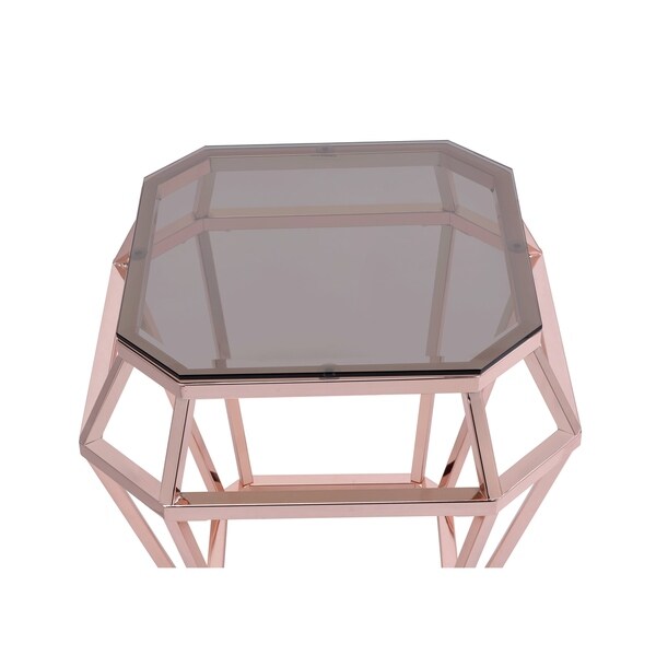 ACME Clifton End Table in Smoky Glass and Rose Gold