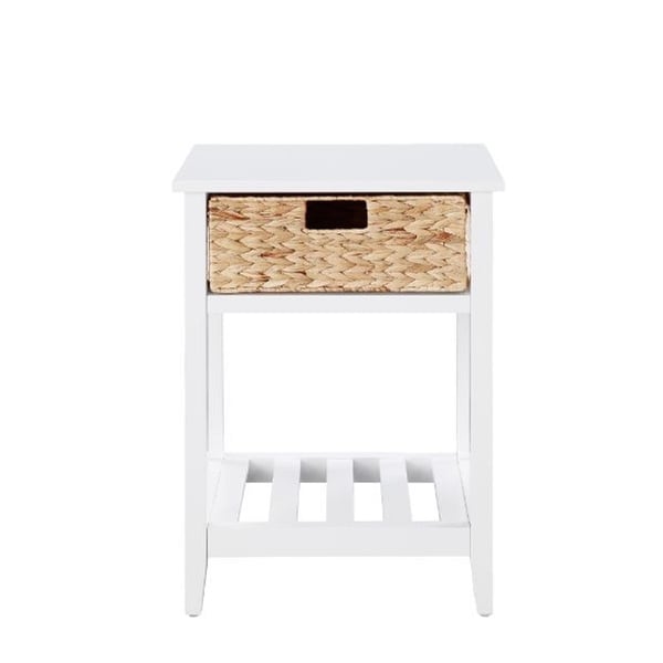 Small Accent Table， White and Natural Finish-18