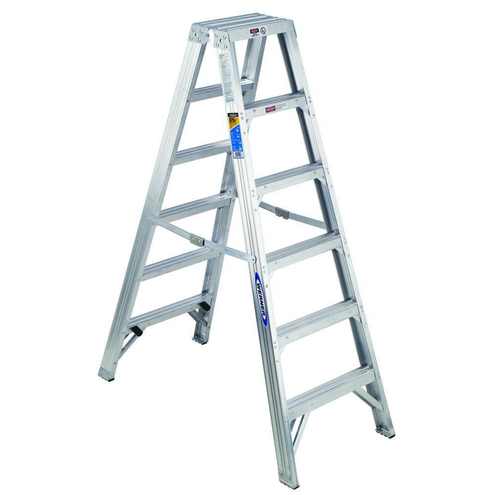 Werner 6 ft. Aluminum Twin Step Ladder with 375 lb. Load Capacity Type IAA Duty Rating T406