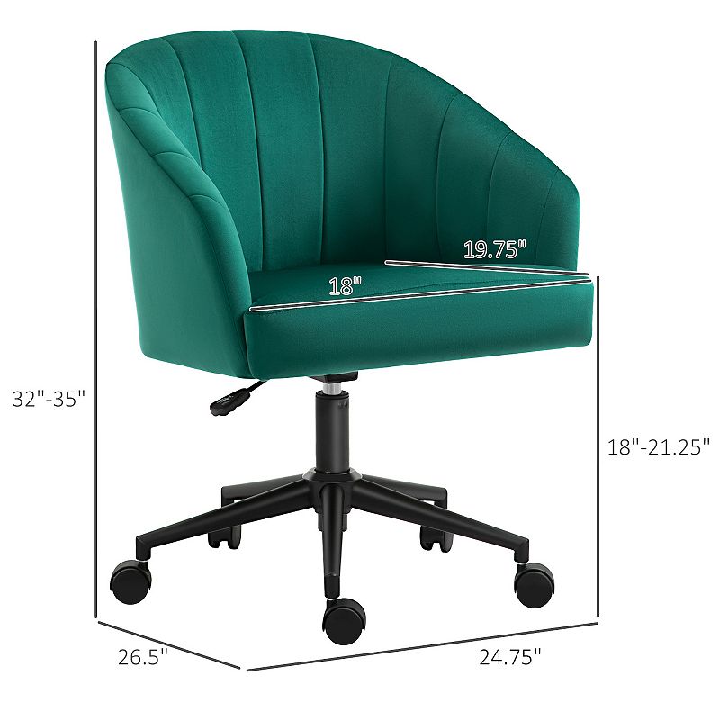 HOMCOM Retro Mid Back Swivel Fabric Computer Desk Chair Height Adjustable with Metal Base Leisure Task Chair on Rolling Wheels for Home Office Green