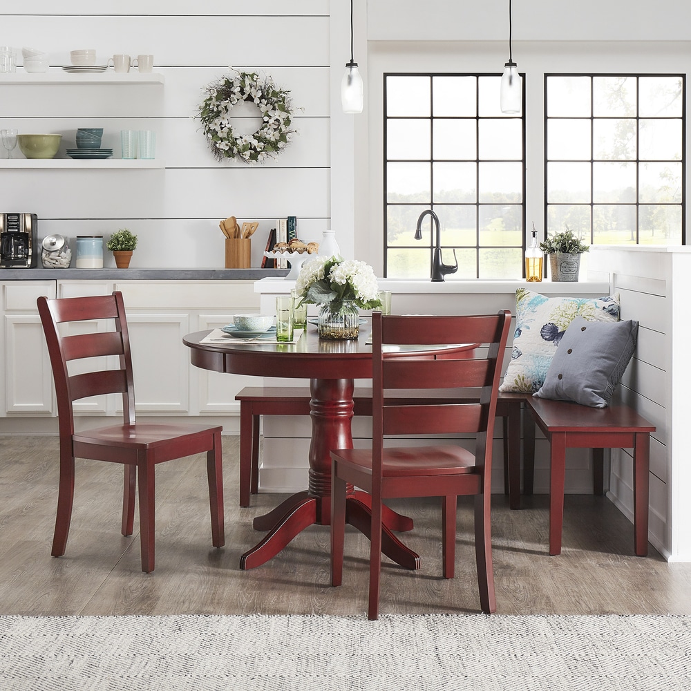Wilmington II Round Pedestal Base Antique Berry Red Breakfast Nook Set by iNSPIRE Q Classic