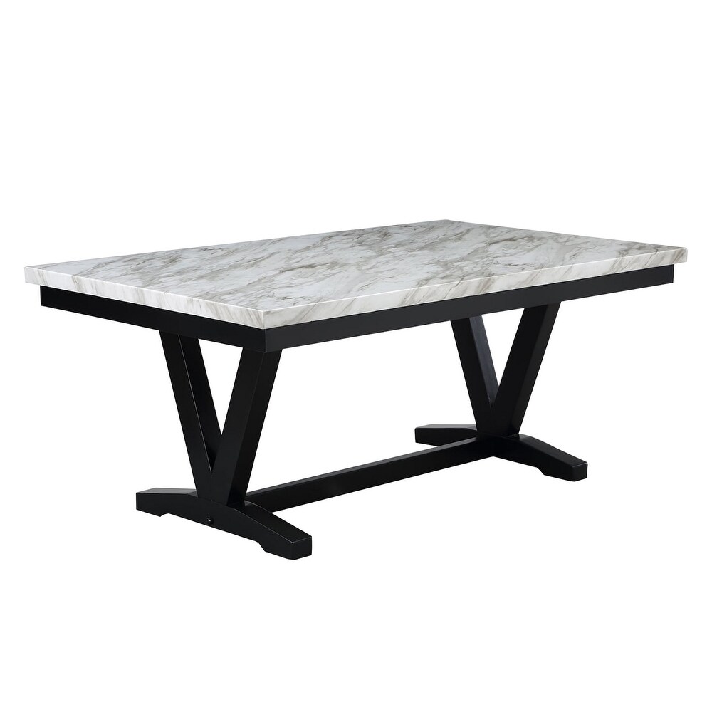 Oliver 72 Inch Dining Table With Faux Carrara Marble Top  White and Black