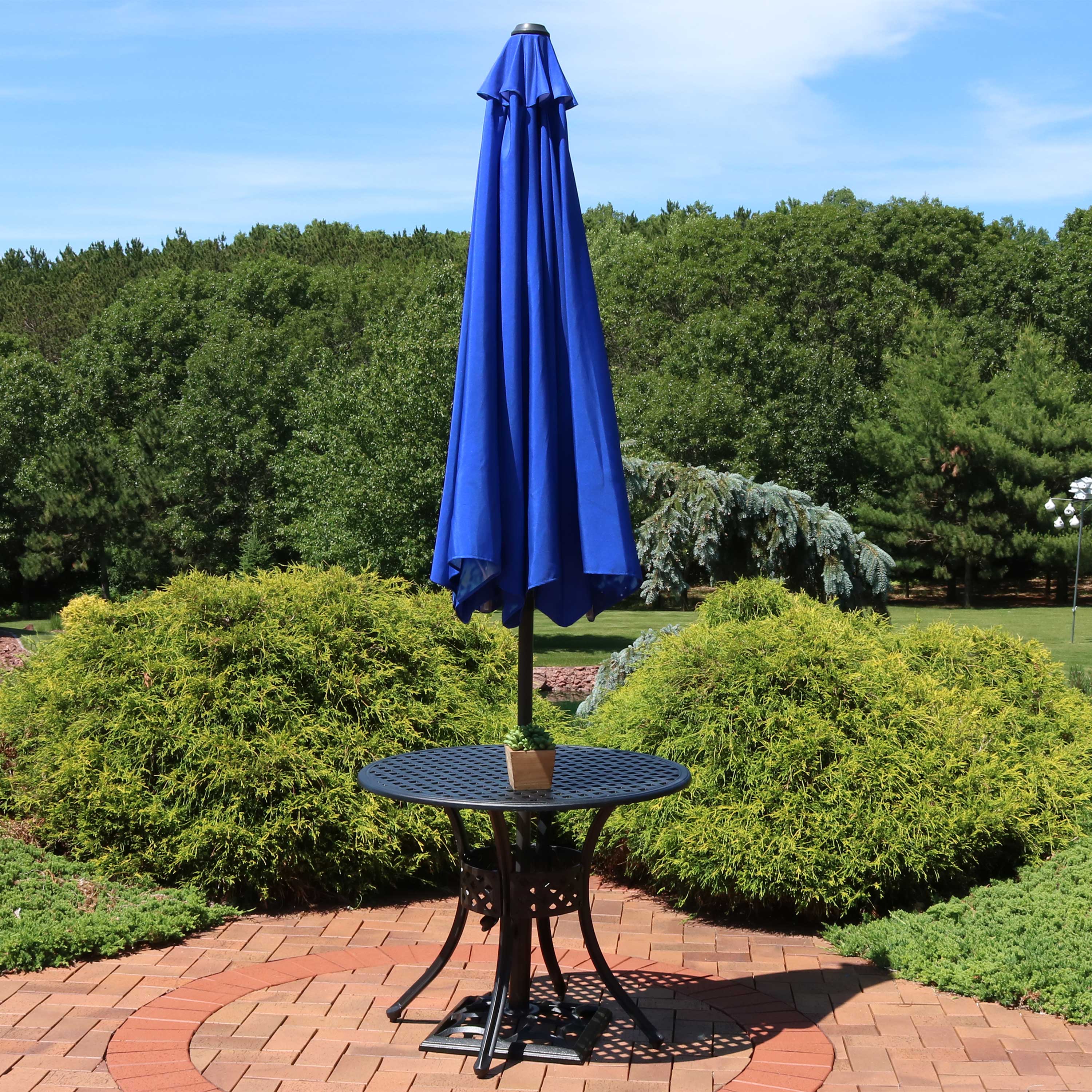 Sunnydaze Outdoor Aluminum Inside Out Patio Umbrella with Push Button Tilt and Crank - 8' - Blue Starry Galaxy