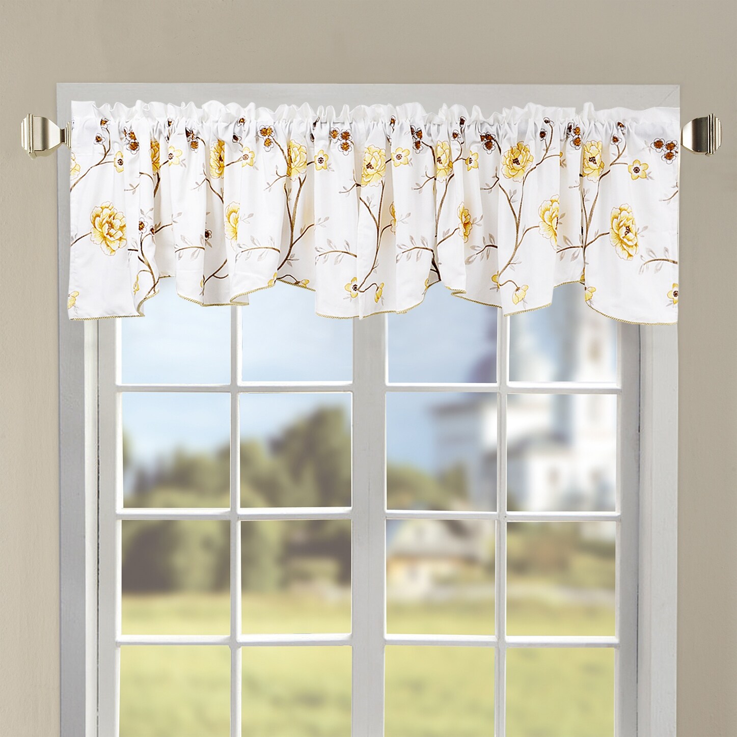 Serenta Embroidery Red/Gold Spring Flower Valance