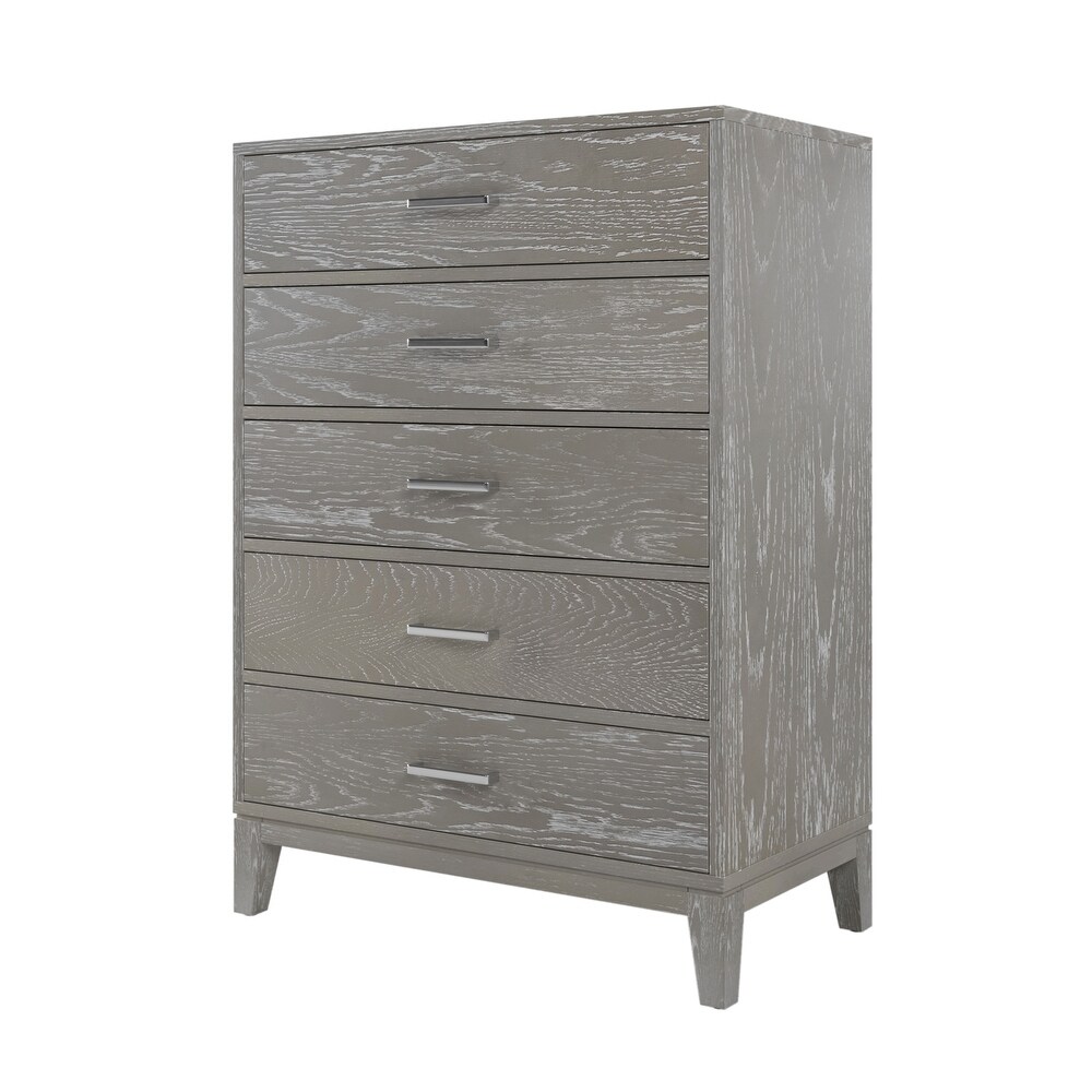 Concise Style Solid Wood Grain 5 Drawer Dresser with Tapered Legs and Smooth Gliding Drawers  Modern Storage Cabinet for Bedroom