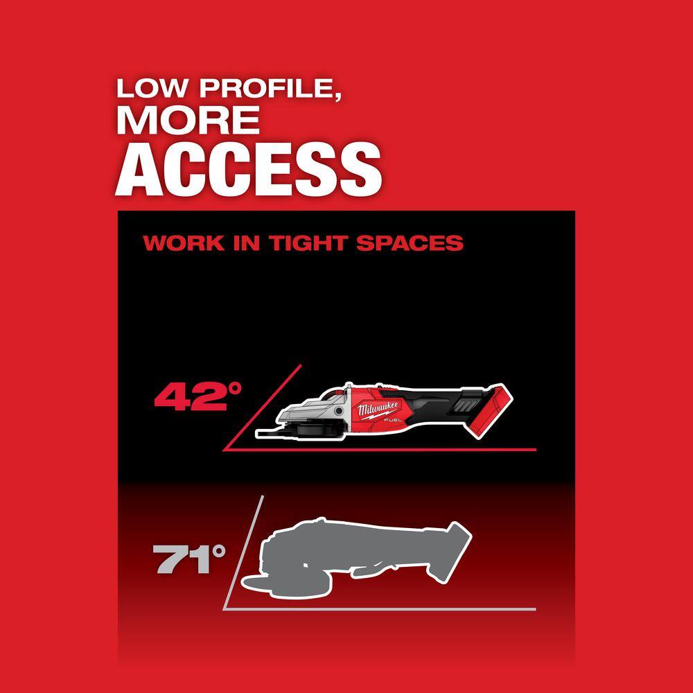 MW M18 FUEL 18V Lithium-Ion Brushless Cordless 5 in. Flathead Braking Grinder with Slide Switch Lock-On w6.0 ah Battery 2887-20-48-11-1865