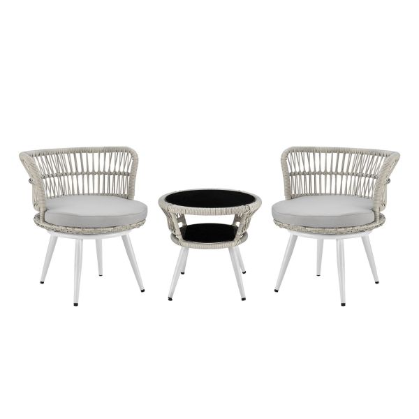 Monaco Patio 2- Person Seating Group with End Table with Grey Cushions