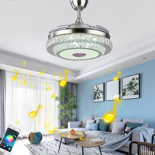 42 Inch Modern Ceiling Fan with 7 Colors Dimmable LED Lights， Bluetooth Music Player Remote Control Invisible Shopping - The Best Deals on Ceiling Fans | 41540850