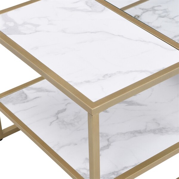 Coffee Table with Storage Shelf Tempered Glass End Table