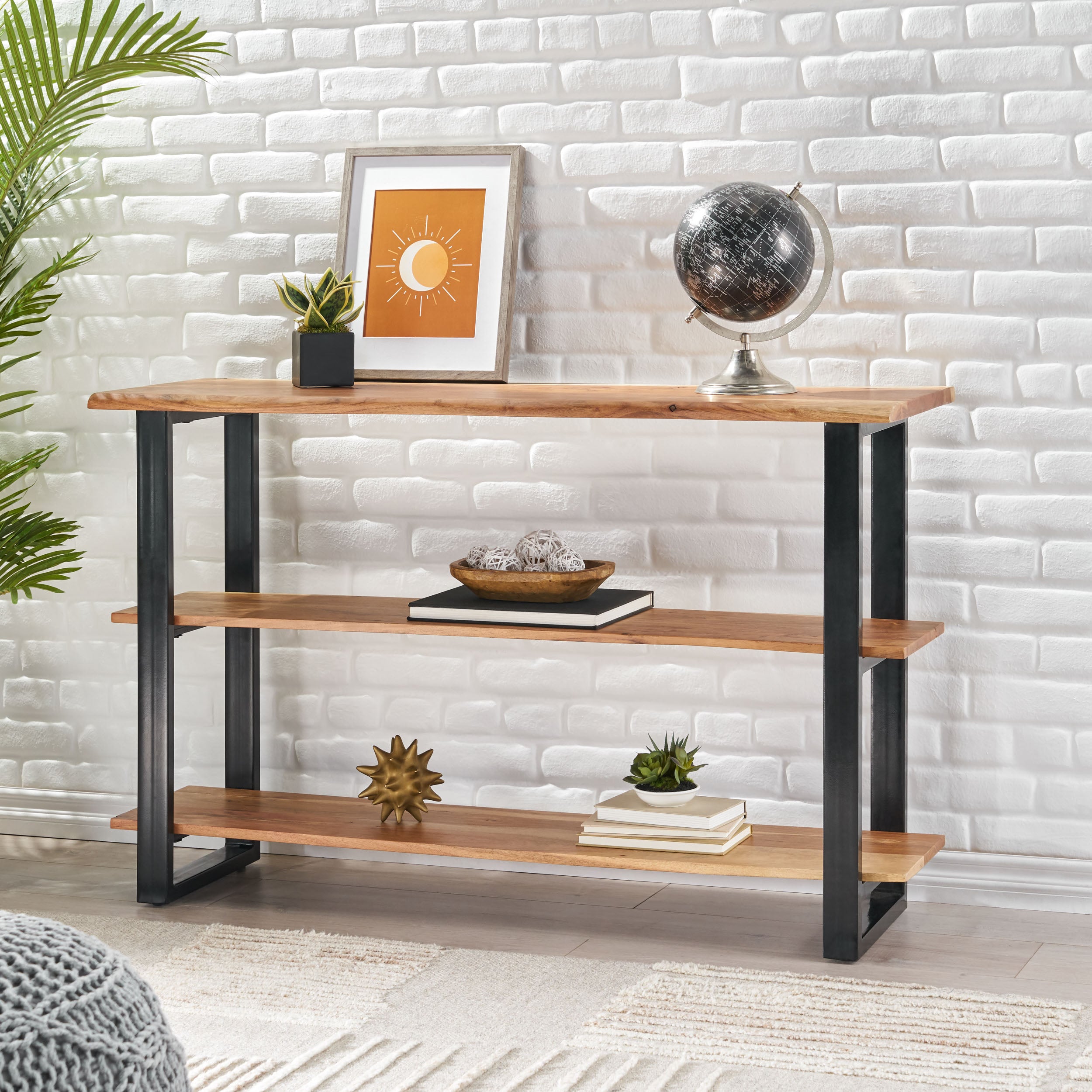 Canaan Handcrafted Modern Industrial Acacia Wood Media Console Table