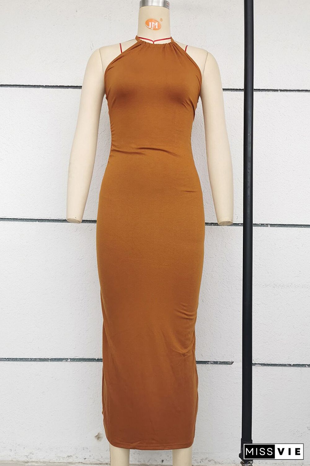 Plain Halter Backless Bodycon Dress Wholesale