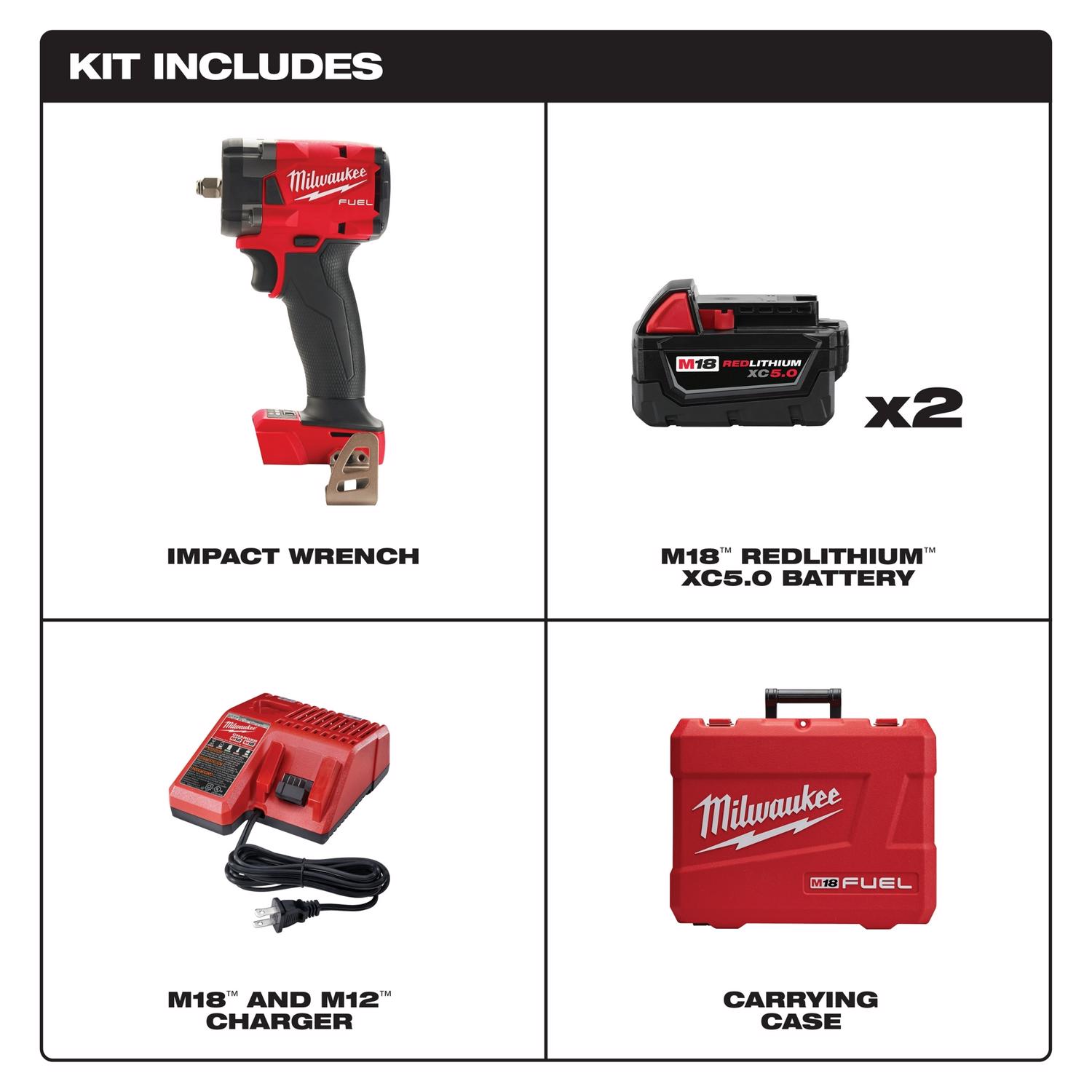 MW M18 FUEL 18 V 3/8 in. Cordless Brushless Compact Impact Wrench Kit (Battery \u0026 Charger)