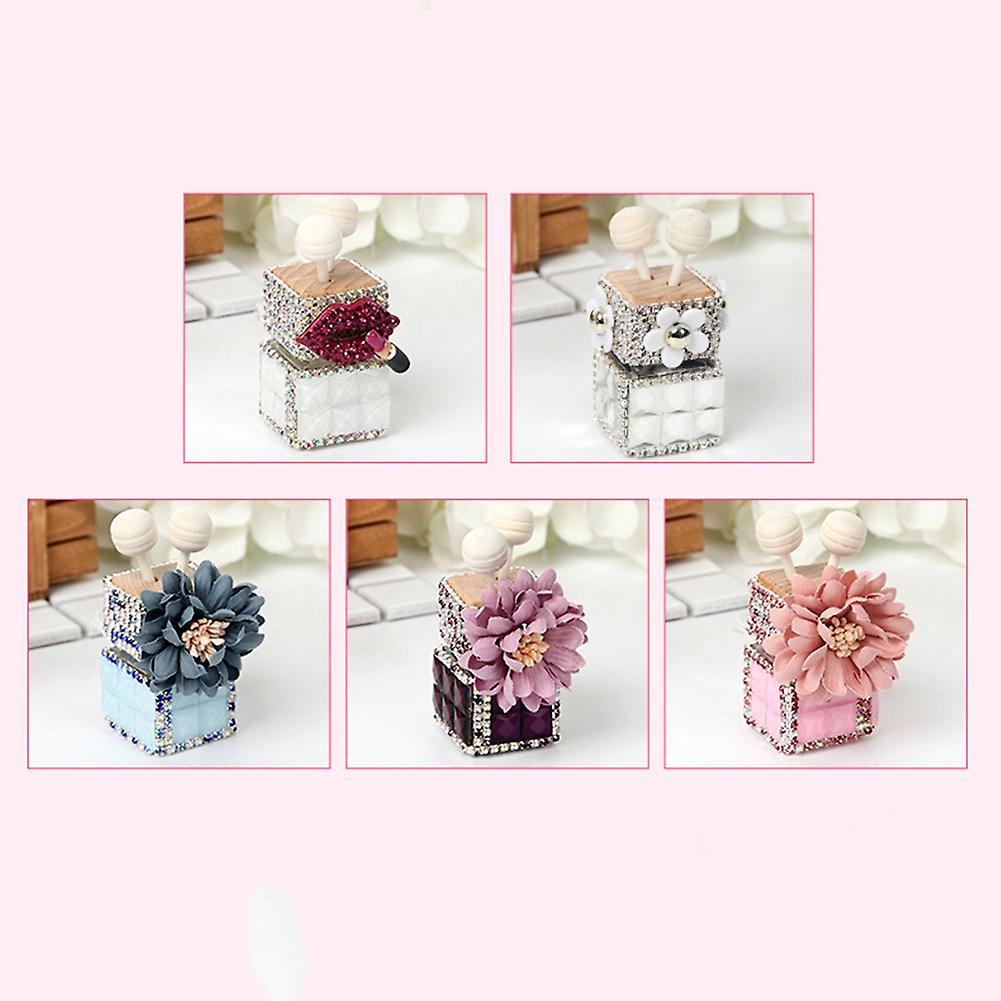 Bling Car Air Vent Perfume Clip Bottle With Flower Crystal Rhinestones Auto Vehicle Fragrance Diffuser Air Freshener Perfume Diffuser Fragrance Bottle