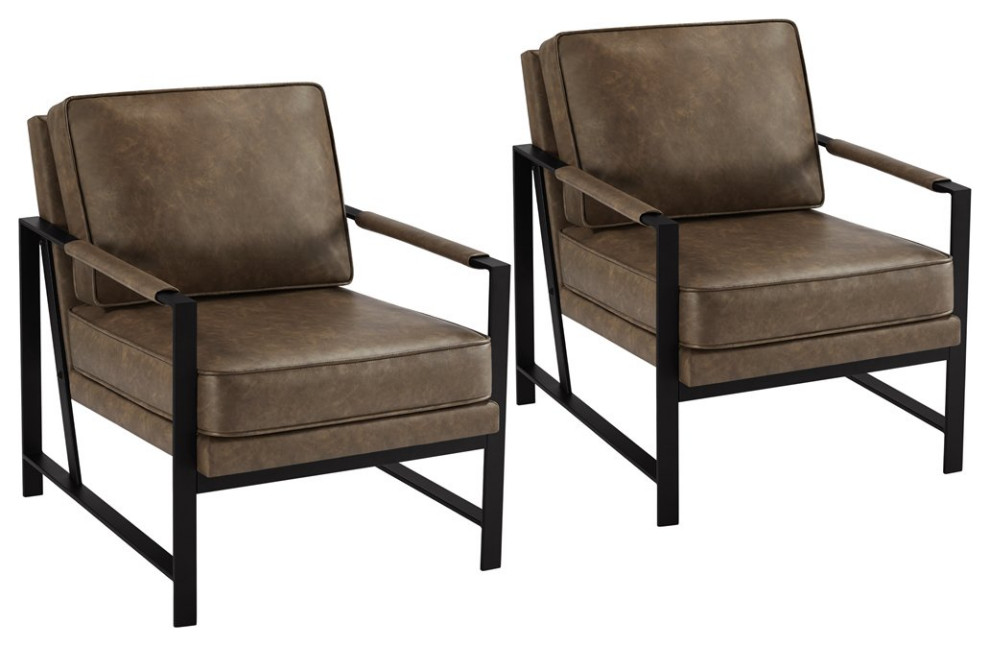 Set of 2  Retro Modern Accent Chair  Faux Leather Seat With Padded Arms  Brown   Industrial   Armchairs And Accent Chairs   by Declusia  Houzz