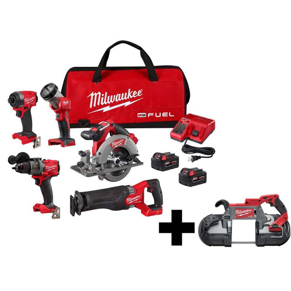 MW M18 FUEL 18-Volt Lithium-Ion Brushless Cordless Combo Kit (5-Tool) with M18 FUEL Deep Cut Band Saw 3697-25-2729-20