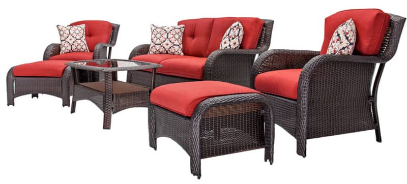 Hanover Strathmere 6-Piece Outdoor Lounge Patio Set In Crimson Red